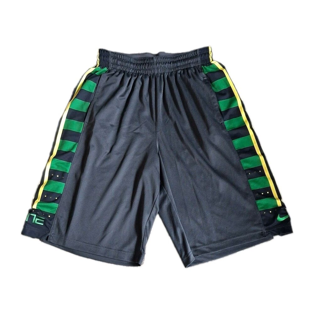 Nike Elite Fanatic Striped Basketball Shorts Large Gray Green Yellow Sportswear